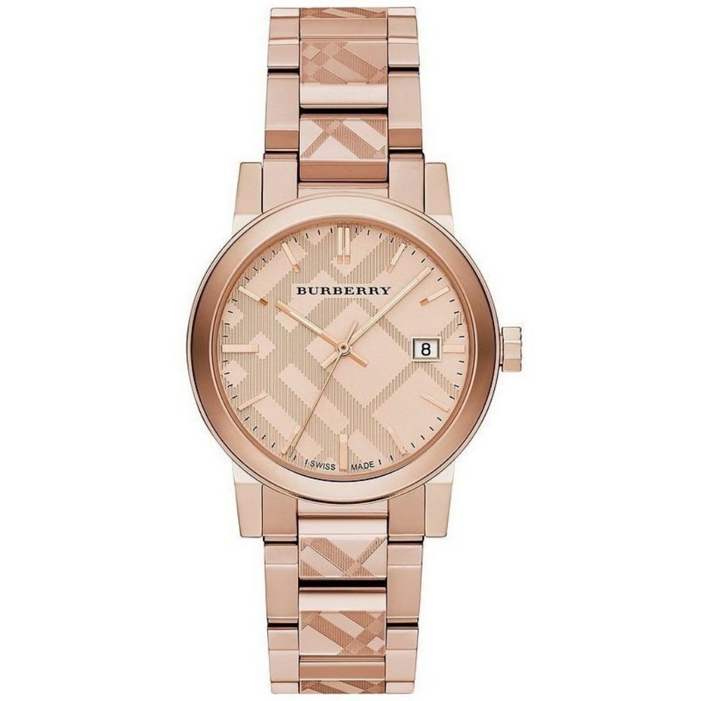 NWB Burberry 38mm Ladies City Check Watch Rose Gold